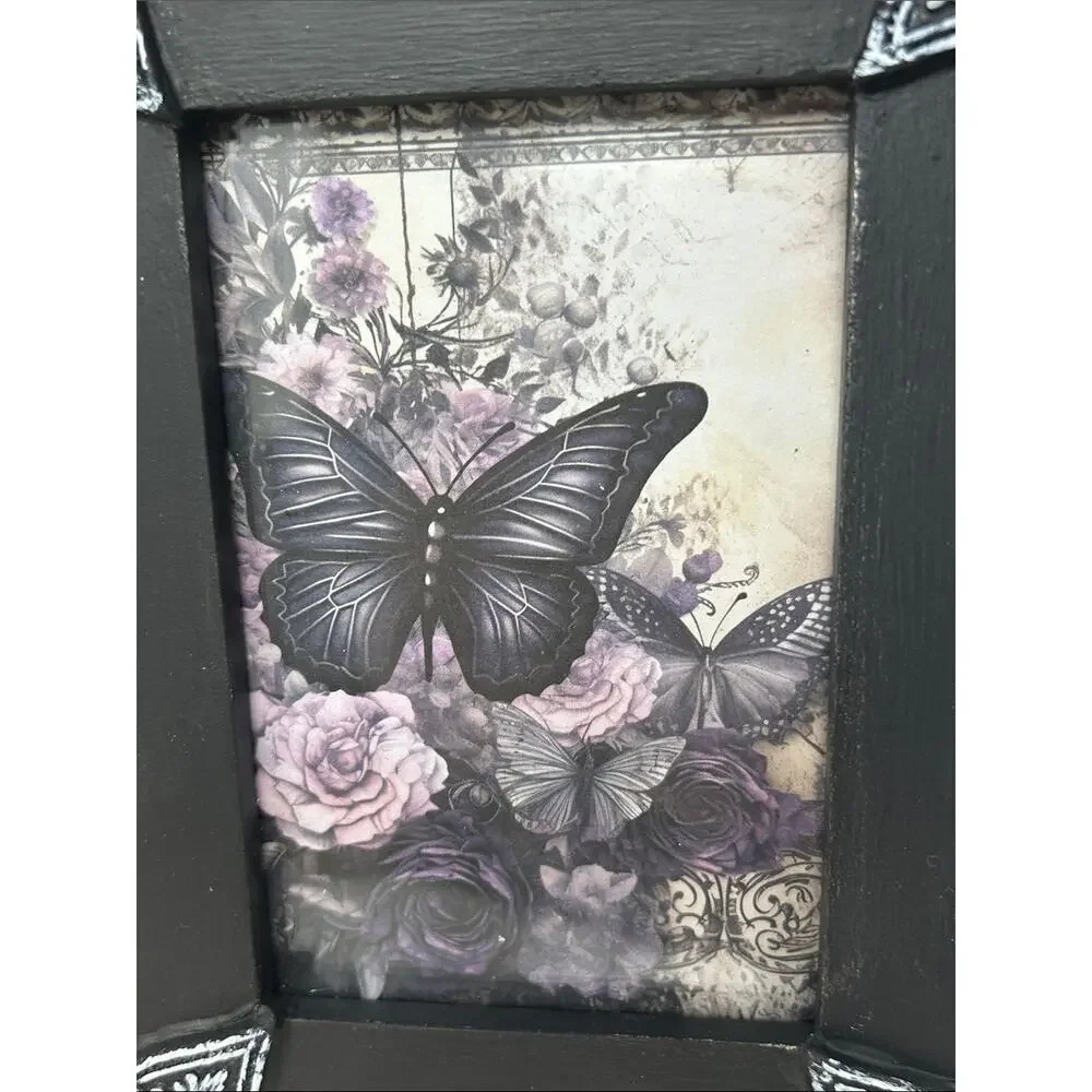 Elegant Black Decorative Butterfly Sliding Trinket Box with Silver Accents